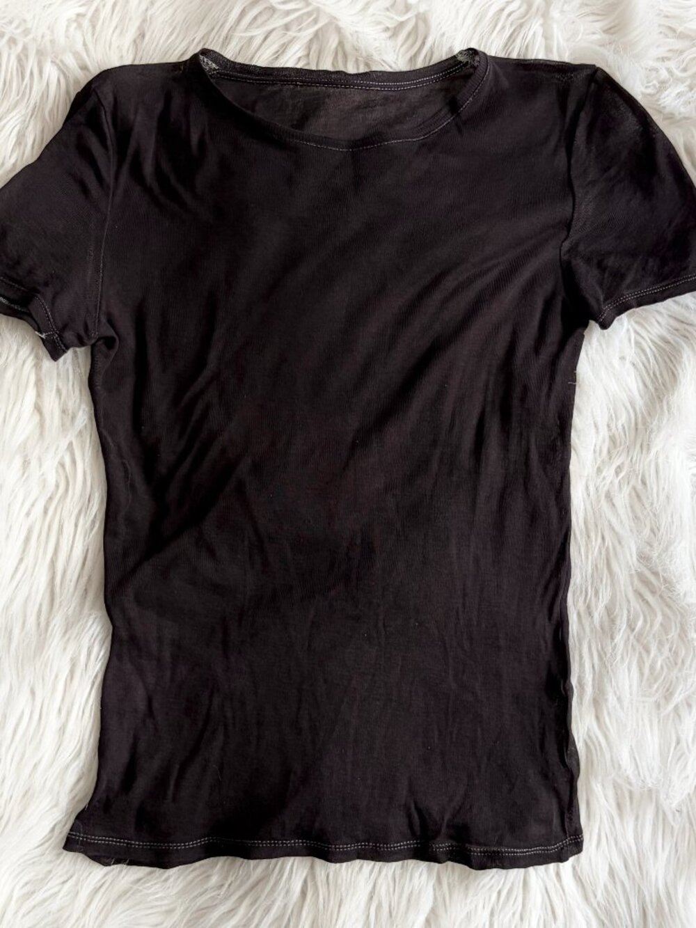 Zara Delicates Semi Sheer Black Short Sleeve T Shirt Supima Cotton Size Small